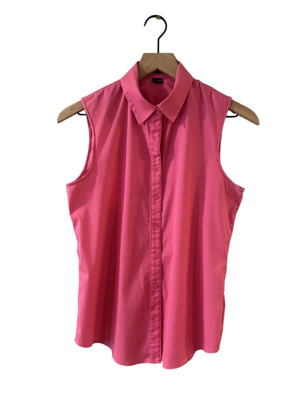 Theory Pink Cotton Blend Sleeveless Button-Front Blouse - Small